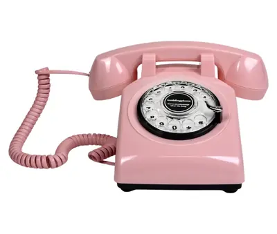 Pink vintage rotary audio guestbook phone available to hire