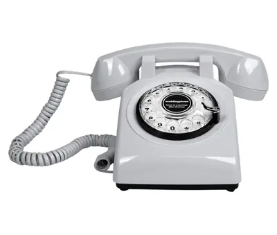 White vintage rotary audio guestbook phone available to hire